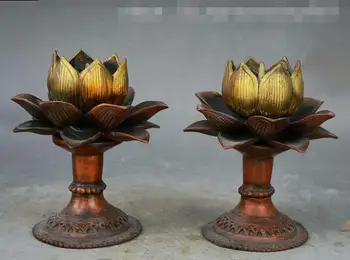 Popular Da China Da Dinastia De Bronze Dourado Lotus Formulário Estátua De Suporte De Vela Do Castiçal Par