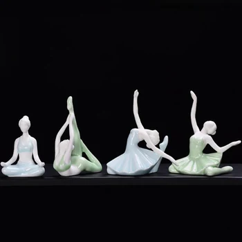 Porcelana Artesanato Elegante Yoga Esporte Menina Série De Figuras Miniaturas De Chá De Estimação Criativas De Decoração Para Casa