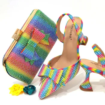 Primavera, Outono Shinning Crystal Design de Sapatos Saco de Correspondência Definida em Cores Para as Mulheres Nigerianas Casamento 0