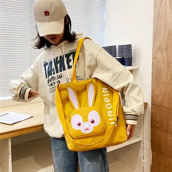 Saco de lona feminino 2022 alunos novos, a versão coreana de grande capacidade feminina saco Japonês coelho bonito ombro messenger bag.