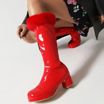 Senhoras Elegantes Meados De Bezerro Botas De Calcanhar Sapatos Novos 2023 Moda Do Inverno Das Mulheres Botas De Pele Fecho De Correr Fêmea Bombas Casual, Ao Ar Livre Botas 4