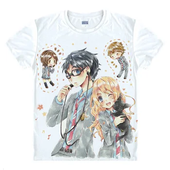 Sua Mentira em abril de Kaori Tsubaki Kossei T-Shirt de Trajes Cosplay dos Homens Japoneses de Anime Famoso T-shirt Exclusiva Camisetas Masculina 1