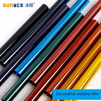 Sunice Muti-cor Decorativa Película Solar Tonalidade de Etiqueta Auto-Adesiva Decalques Anti-UV, Impermeável Home Office Mall Decor 1