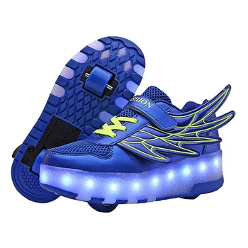 Tamanho 28 a 40 Luminosa Tênis com Rodas para Crianças USB Cobrado Led Patins Meninas Crianças Rapazes Rodas de Sapatos com Asas