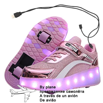 Tamanho 29-40 Rolo de Tênis para Crianças Meninos de Luz LED Até Sapatos com Rodas Duplas de Carregamento USB Sapatos de Skate para Crianças Meninos Meninas rapazes raparigas 0