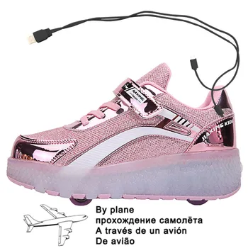 Tamanho 29-40 Rolo de Tênis para Crianças Meninos de Luz LED Até Sapatos com Rodas Duplas de Carregamento USB Sapatos de Skate para Crianças Meninos Meninas rapazes raparigas 1
