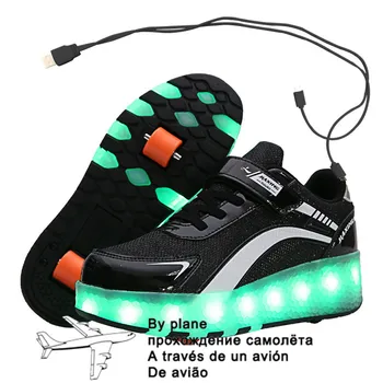 Tamanho 29-40 Rolo de Tênis para Crianças Meninos de Luz LED Até Sapatos com Rodas Duplas de Carregamento USB Sapatos de Skate para Crianças Meninos Meninas rapazes raparigas 2
