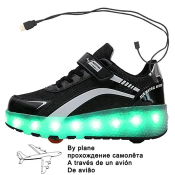 Tamanho 29-40 Rolo de Tênis para Crianças Meninos de Luz LED Até Sapatos com Rodas Duplas de Carregamento USB Sapatos de Skate para Crianças Meninos Meninas rapazes raparigas 3