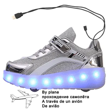 Tamanho 29-40 Rolo de Tênis para Crianças Meninos de Luz LED Até Sapatos com Rodas Duplas de Carregamento USB Sapatos de Skate para Crianças Meninos Meninas rapazes raparigas 4