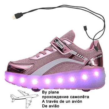 Tamanho 29-40 Rolo de Tênis para Crianças Meninos de Luz LED Até Sapatos com Rodas Duplas de Carregamento USB Sapatos de Skate para Crianças Meninos Meninas rapazes raparigas 5