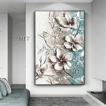 Textura em 3D de Espessura Pintura de Flores feitas à mão Pintura a Óleo da Casa Moderna Decoração de Parede de Lona Floral Imagem de Arte de Parede Para o Quarto de Hotel