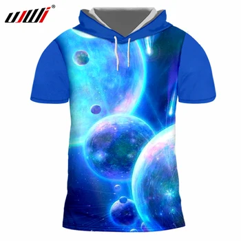 UJWI Homens de Capuz, t-shirts de Impressão Azul Espaço de Planetas 3d T-shirts e Tops de Verão Hip Hop Legal Camisas de Manga Curta Oneck Hoodies T-Shirts