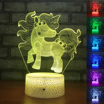 Unicórnio 3D Lâmpada Ilusão da Noite do Diodo emissor de Luz de 16 a Mudança das Cores com Controle Remoto Tambem de Natal de Presentes de Aniversário para a Filha de Meninas