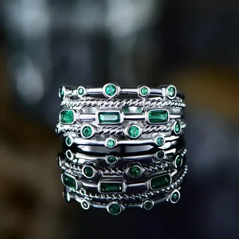 Urante Luxo Azul/Verde Cúbicos de Zircônia Mulheres Anéis de Casamento Noivado Cerimônia Parte Nobre Senhora Anel de Dedo de Jóias de Moda