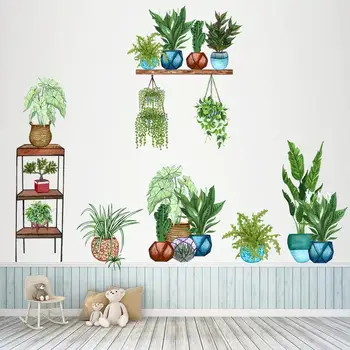 Verde Vasos de Plantas Deixa o Pequeno Jardim de autocolantes de Parede Removível Aquarela DIY Casa Adesivo de Parede Mural de Arte de Decoração para a Casa
