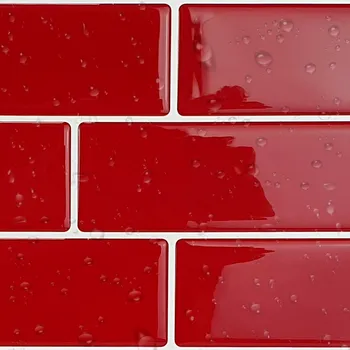 Vermelho cereja 3D de Metro auto-adesivo Contemporânea Splashbacks Mosaicos de azulejos Adesivo, Impermeável, de autocolantes de Parede, 30 x 15 cm (11,81 x 5.91 5