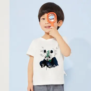 Verão Que A Pintura De Paisagem Menino De Camiseta Panda, Tigre Animal Meninas T-Shirts Esboço O Homem E A Natureza Em Torno Do Pescoço Harajuku Camisa De T De Crianças