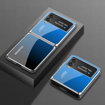 Vintage Azul Gradiente de Vidro Case para Samsung Z Flip4 Caso Flip3 Elegante Chapeamento à prova de Choque Shell para Galaxy Z Flip 3 Caso