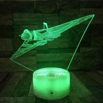 Voando Plano de Combate 3D de luz da Lâmpada de Avião Toque Interruptor Remoto 3D a Luz da Noite 7 Cor das Luzes de Bebê Decoração do Quarto Candeeiro de Mesa