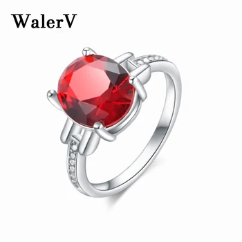 WalerV Novas Jóias da Moda para as Mulheres Feitos Zircão Anéis Circulares Cristal Vermelho do Baile Enviar Homens Mulheres Presente de Casamento