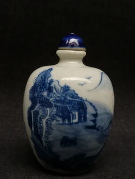 YIZHU CULTUER Coleção de ARTE de Quinquilharias da China Antiga Porcelana Azul e Branca da Montanha de Água de Rapé Garrafas