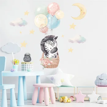 Zebra Balão Lua Nuvens Estrelas Adesivos de Parede para Crianças de Quartos de Meninas Meninos do Quarto do Bebê Decoração do Quarto pegatinas de pared