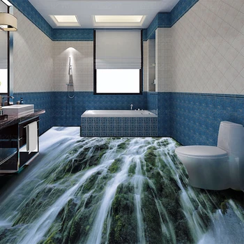 beibehang 3D Pisos Mural de Parede Paisagem Estereoscópico Cachoeira Chão Murais Banheiro em PVC Auto Adesivo Piso impermeabilizado