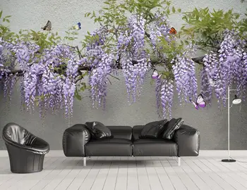 beibehang personalizado Wisteria flor borboleta de papel de parede para TV da sala de estar de plano de fundo da foto mural do papel de parede decoração da melhoria home