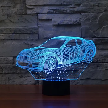 lampada led carro 3D 7 leds que mudam de Cor de Luminaria Luz da Noite Remoto, Interruptor do Toque 3D Lâmpada de Iluminação do Quarto para Meninas de Brinquedo de Presente