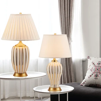 luxo pós-moderna Americana, lâmpada de mesa de decoração do quarto de cabeceira lâmpada criativas Europeias sala de estar branca simples candeeiro de mesa