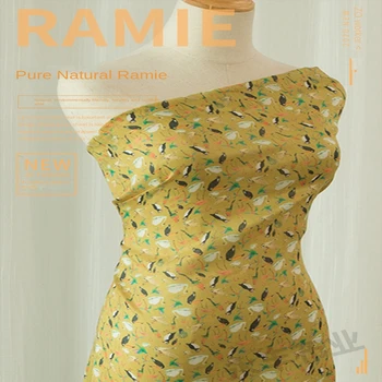 primavera respiração cheongsam Puro Rami Pano Tecido Impresso Para Vestidos de Túnica de Verão Finas High-end de roupas femininas, tecidos
