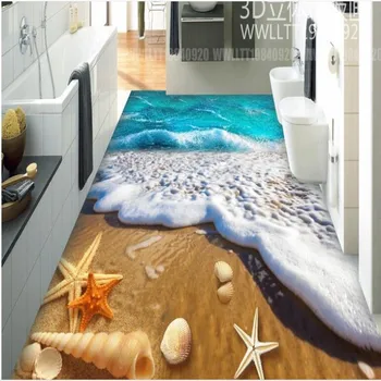 wellyu Personalizado grandes afrescos de praia, conchas 3D estéreo de pvc impermeável espessamento desgaste do piso pintura a papel de parede para quarto
